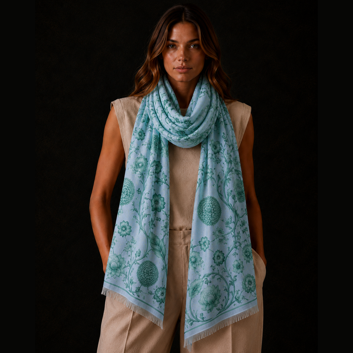 BOTANICAL CASHMERE SCARF - BAYOU