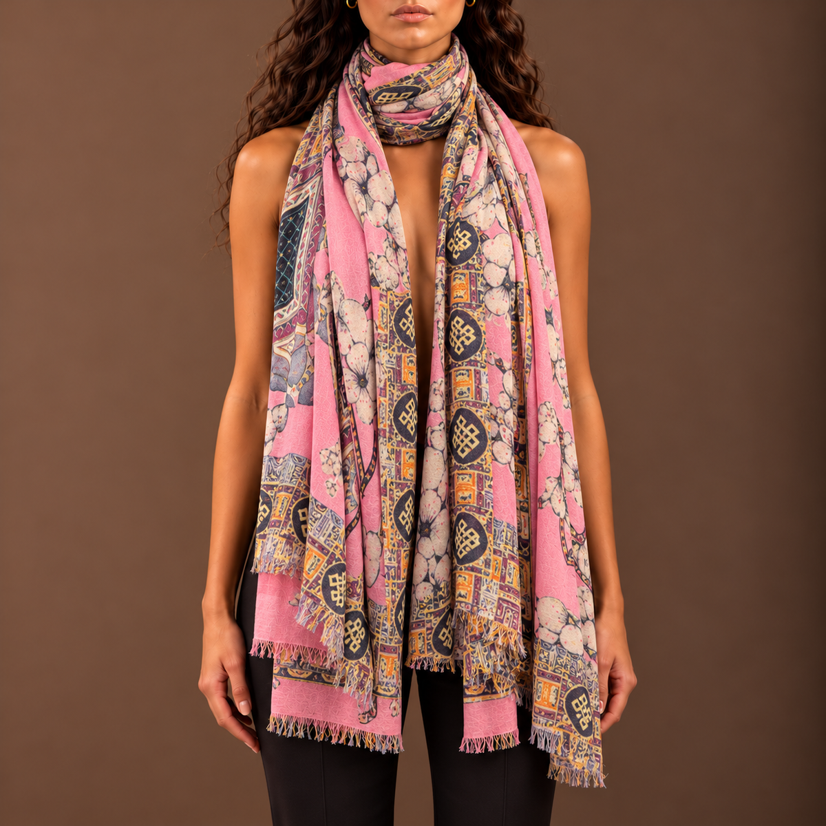 ELEPHANT CASHMERE SCARF - ROSE