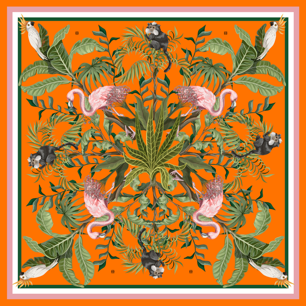 JUNGLE ANIMALS SILK TUNIC - ORANGE