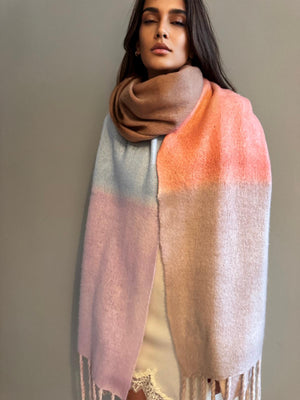 TILDA SPRAYED SCARF - APRICOT/LIGHT BULE