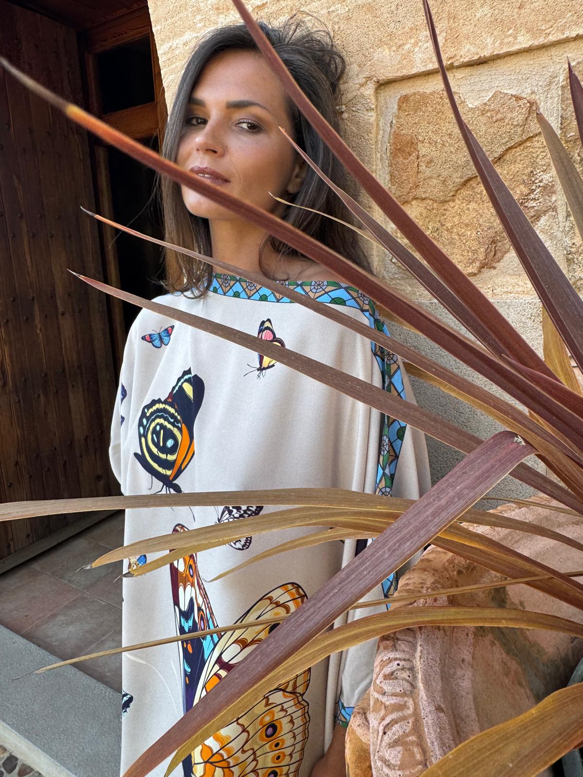 VENICE BUTTERFLY SILK TUNIC - WHITE