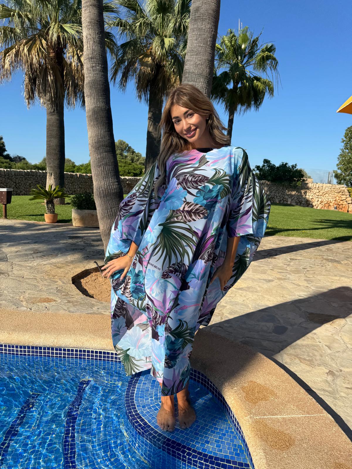 HIBISCUS SILK TUNIC - LIGHT BLUE