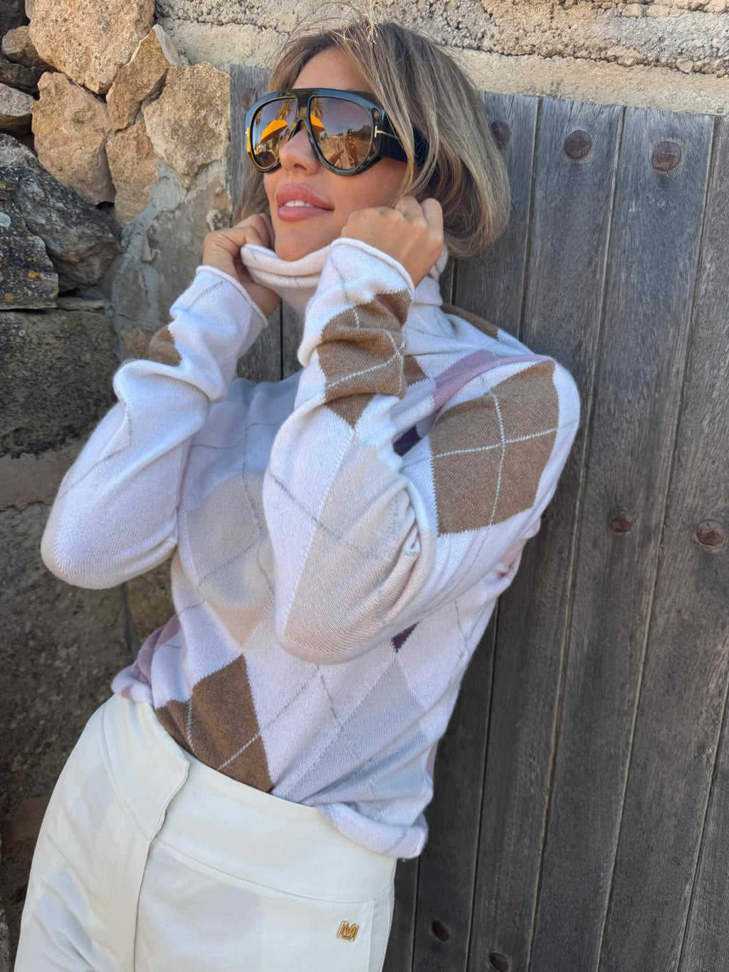 LUNA EXTRA DIAMOND SWEATER - CHALK/POWDER