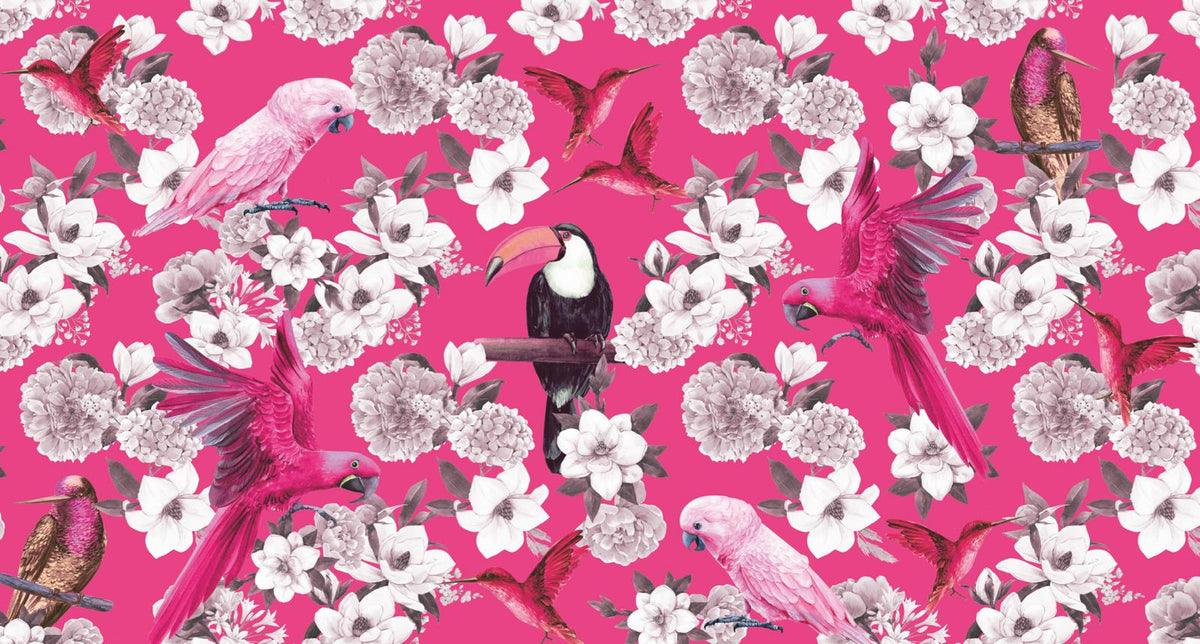 SUMMER BIRDS CASHMERE SCARF - PINK/ LIGHT PINK