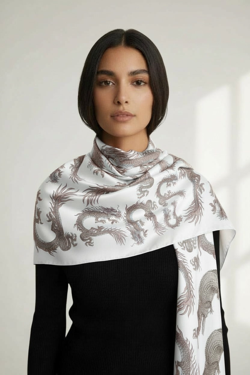 DRAGON CASHMERE SCARF - OFF-WHITE