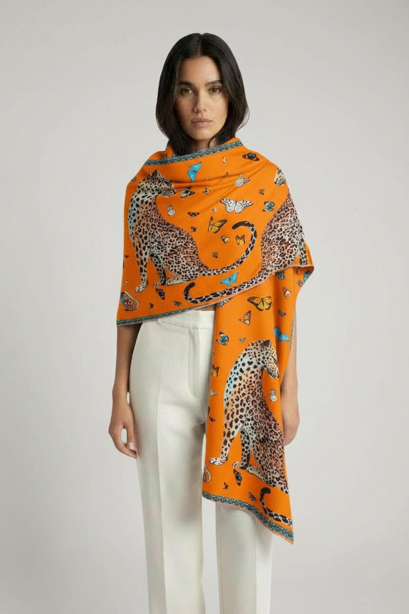 LEO & BUTTERFLY CASHMERE SCARF - JELLO