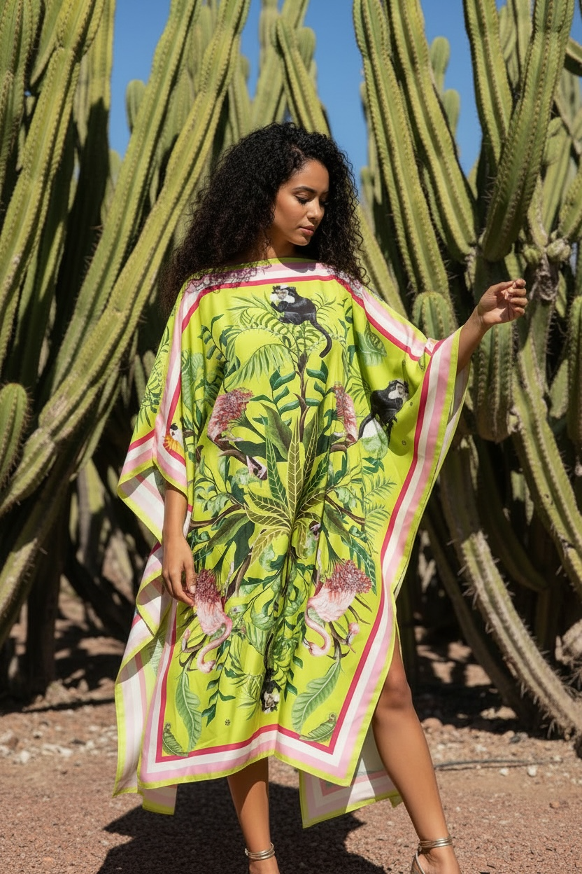 JUNGLE ANIMALS SILK TUNIC - GREEN