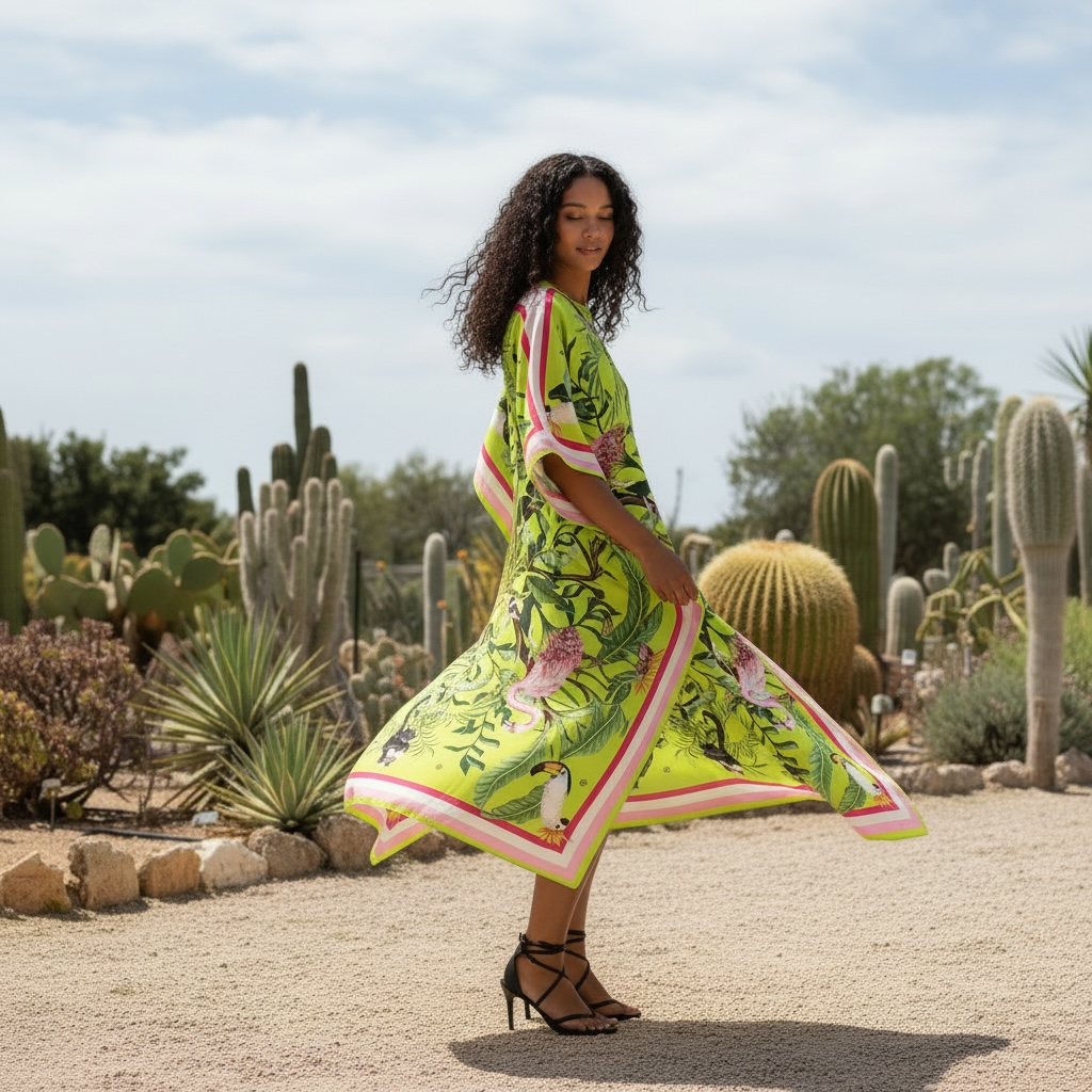 JUNGLE ANIMALS SILK TUNIC - GREEN