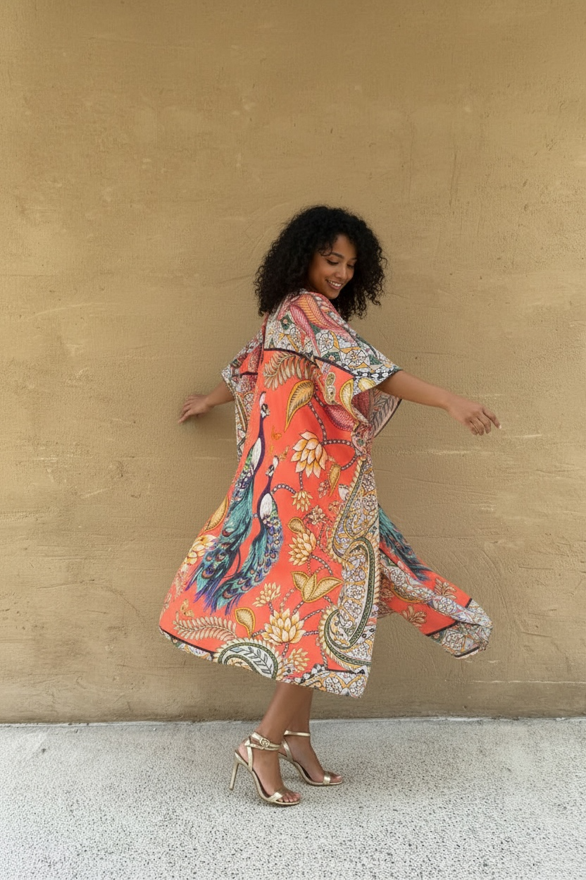 AZURE SILK TUNIC - CORAL