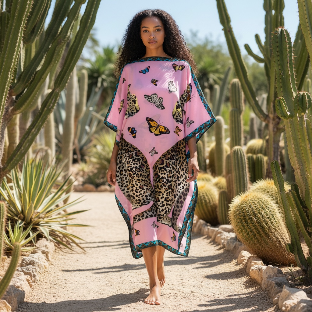 LEO & BUTTERFLY SILK TUNIC - ROSE