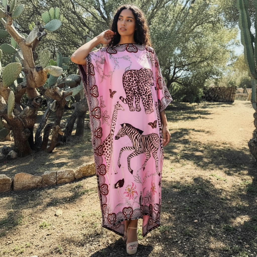 WILDLIFE SILK TUNIC - ROSE