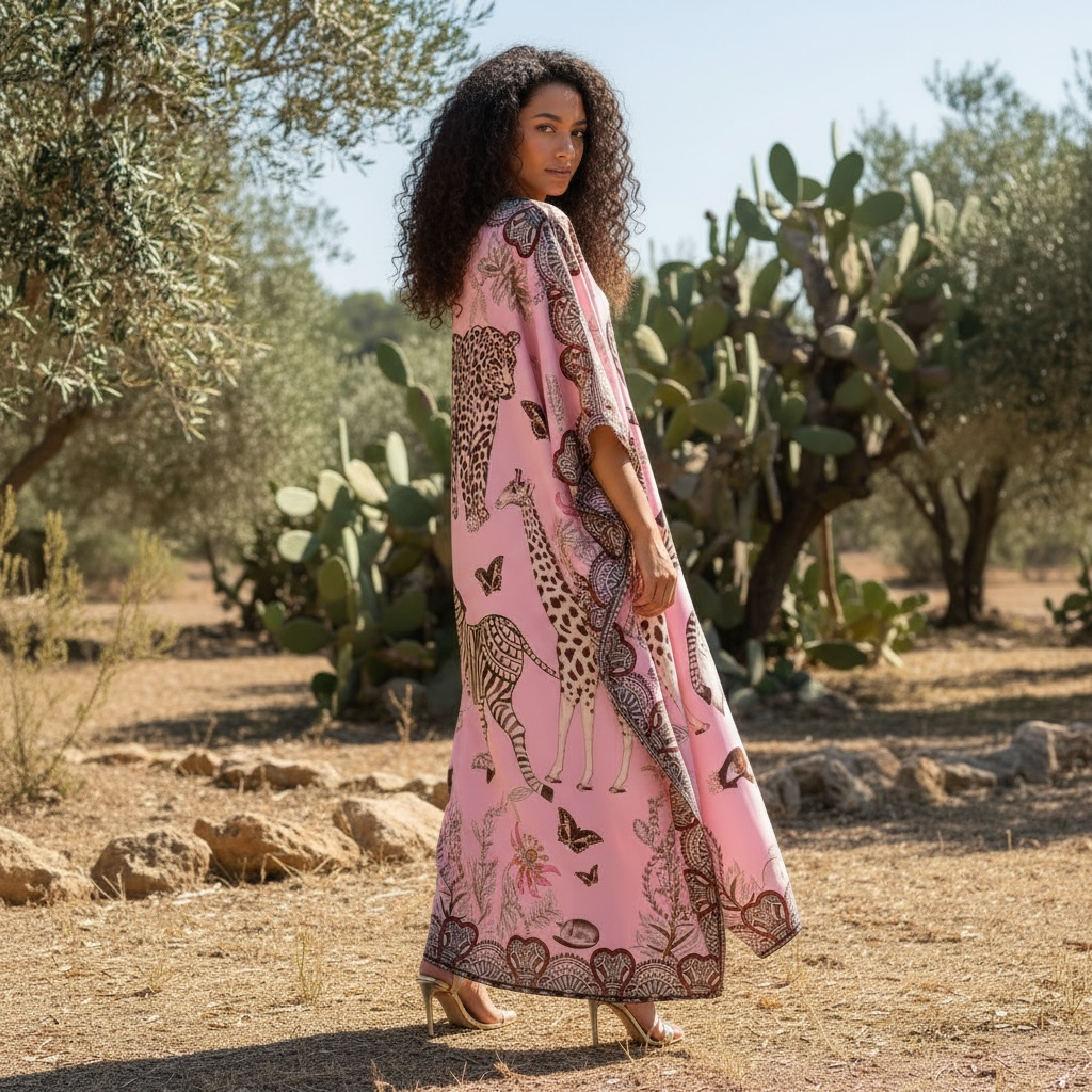 WILDLIFE SILK TUNIC - ROSE