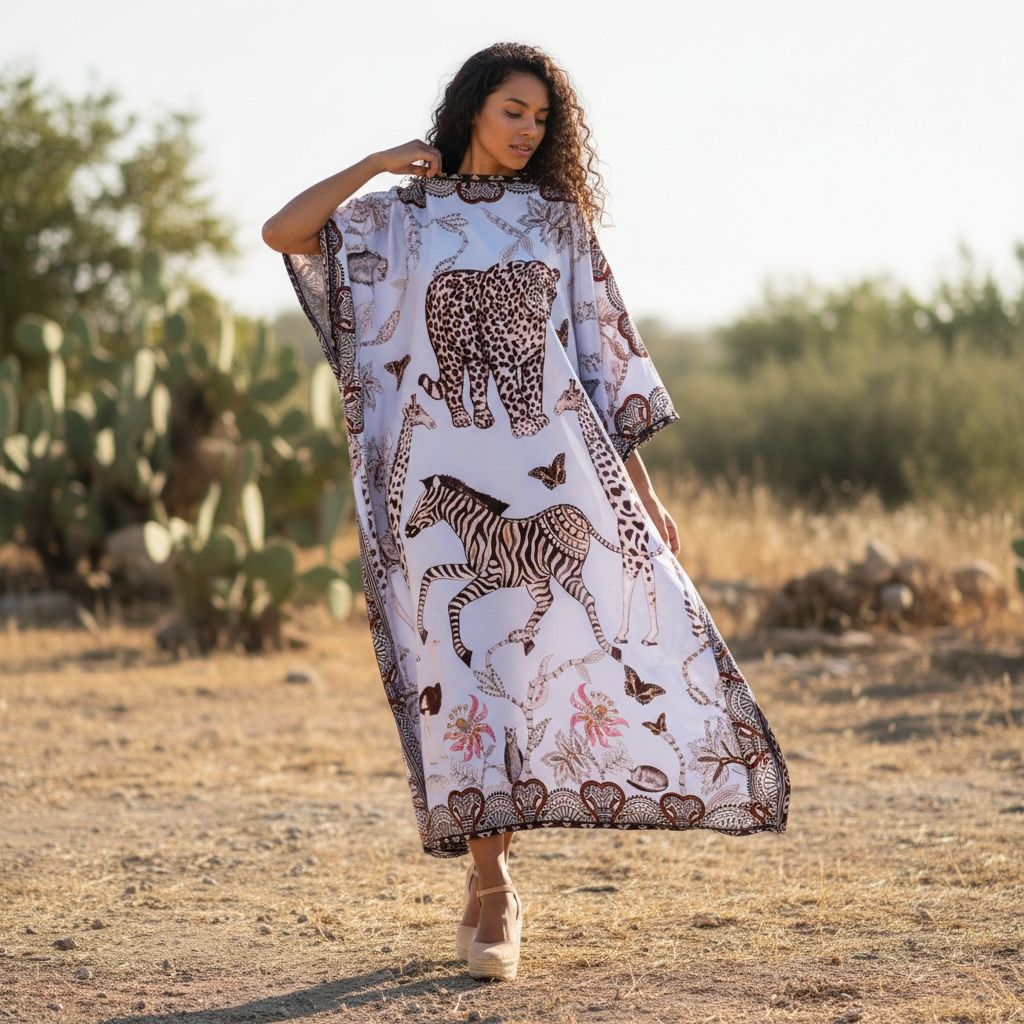 WILDLIFE SILK TUNIC - LIGHT BLUE