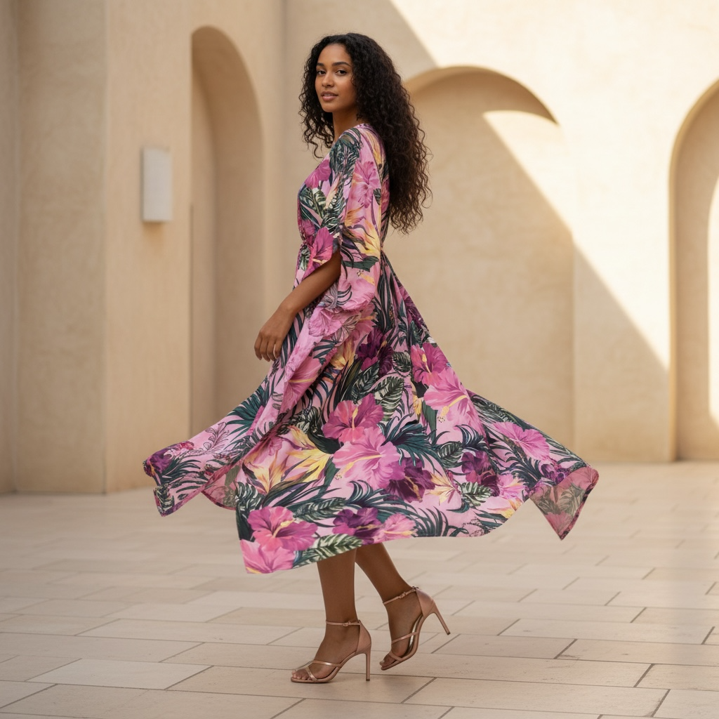 HIBISCUS SILK TUNIC - LIGHT ROSE