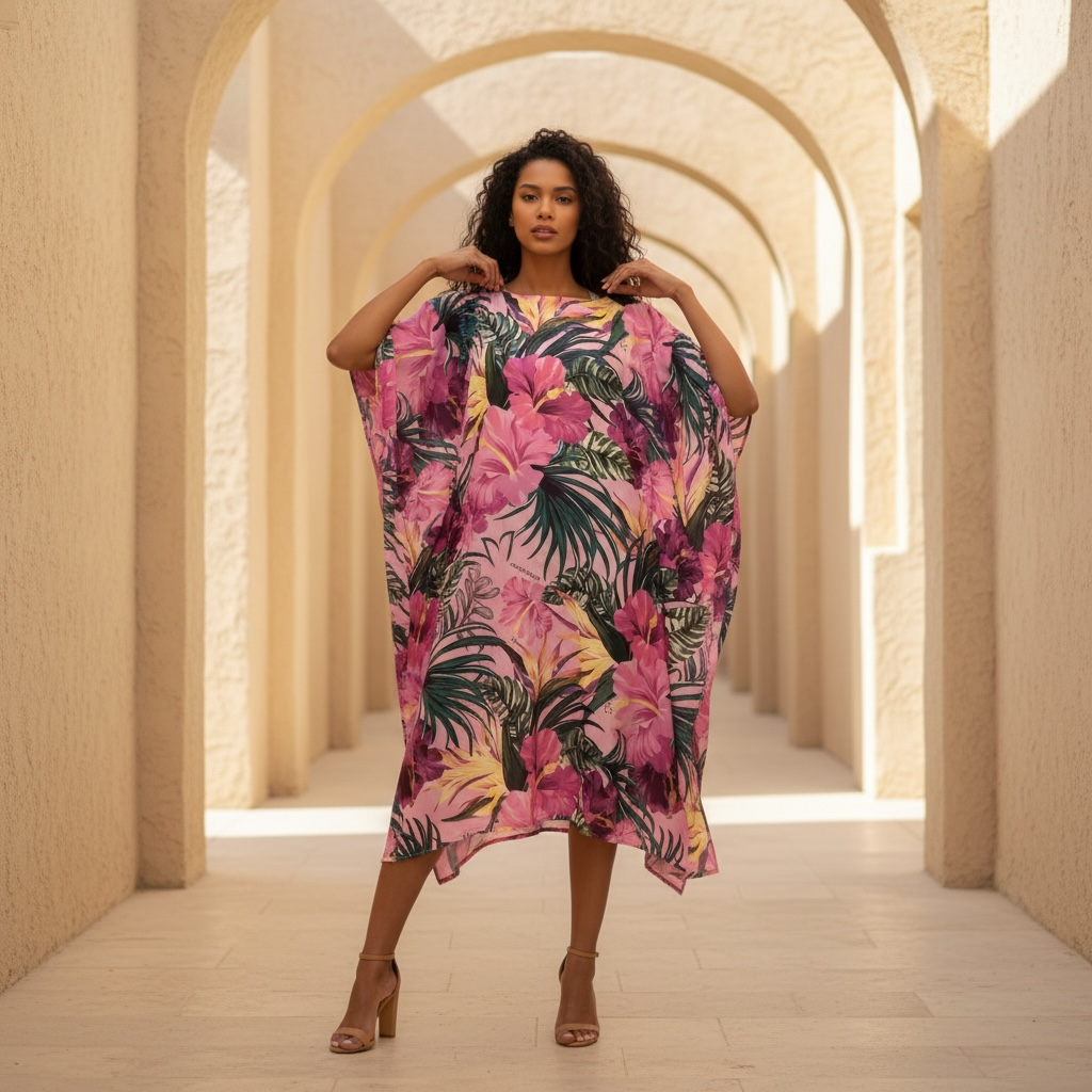 HIBISCUS SILK TUNIC - LIGHT ROSE