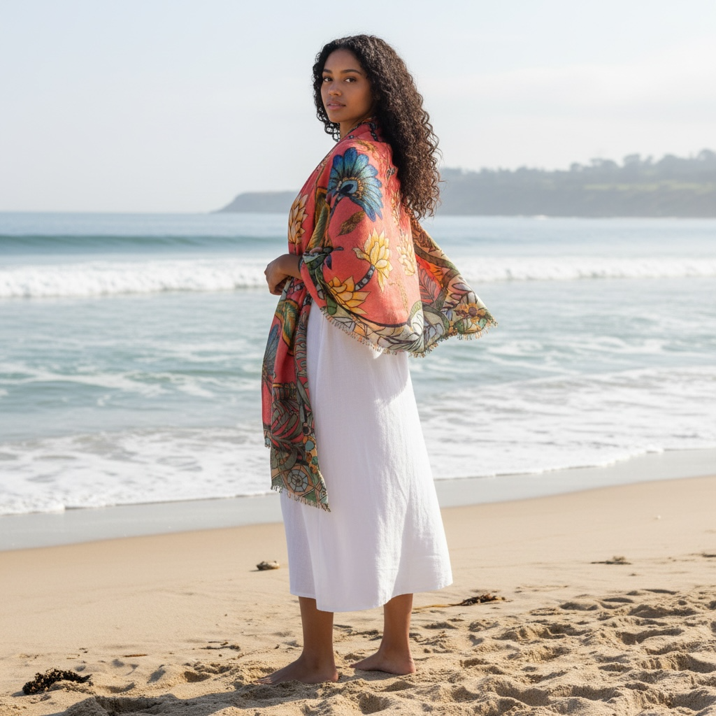 AZURE CASHMERE SCARF - CORAL