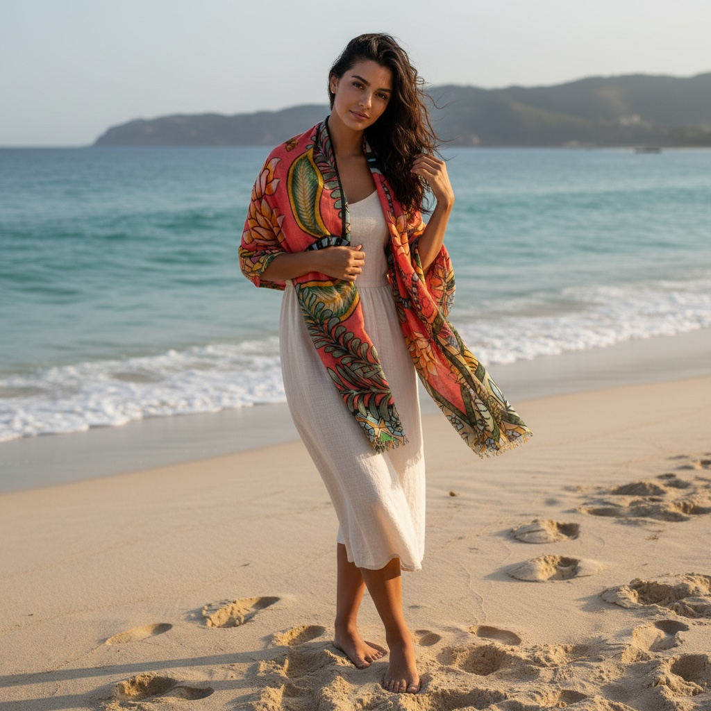 AZURE CASHMERE SCARF - CORAL