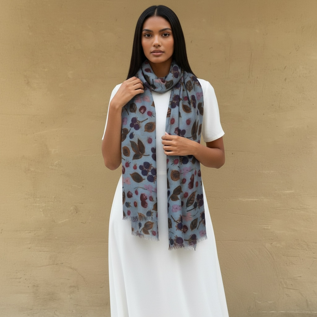 BERRY CASHMERE SCARF - LIGHT BLUE