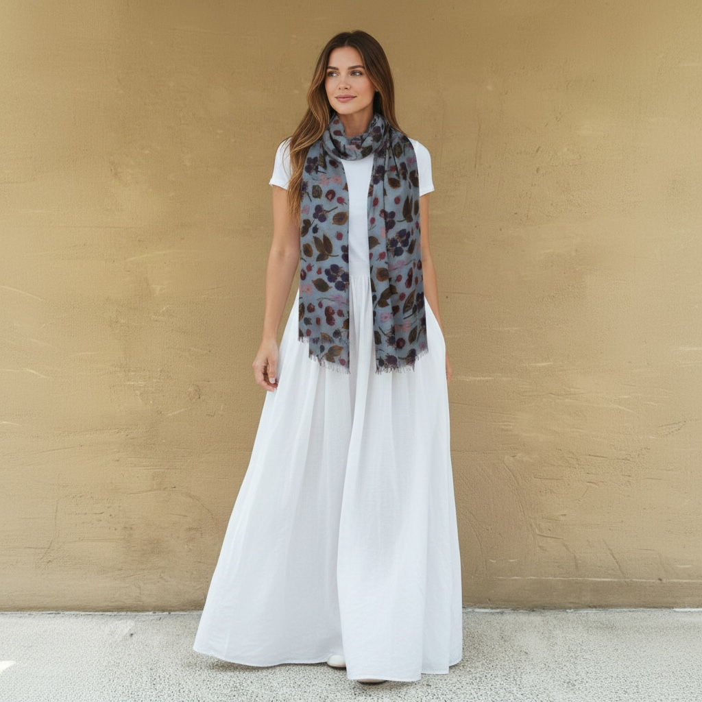 BERRY CASHMERE SCARF - LIGHT BLUE