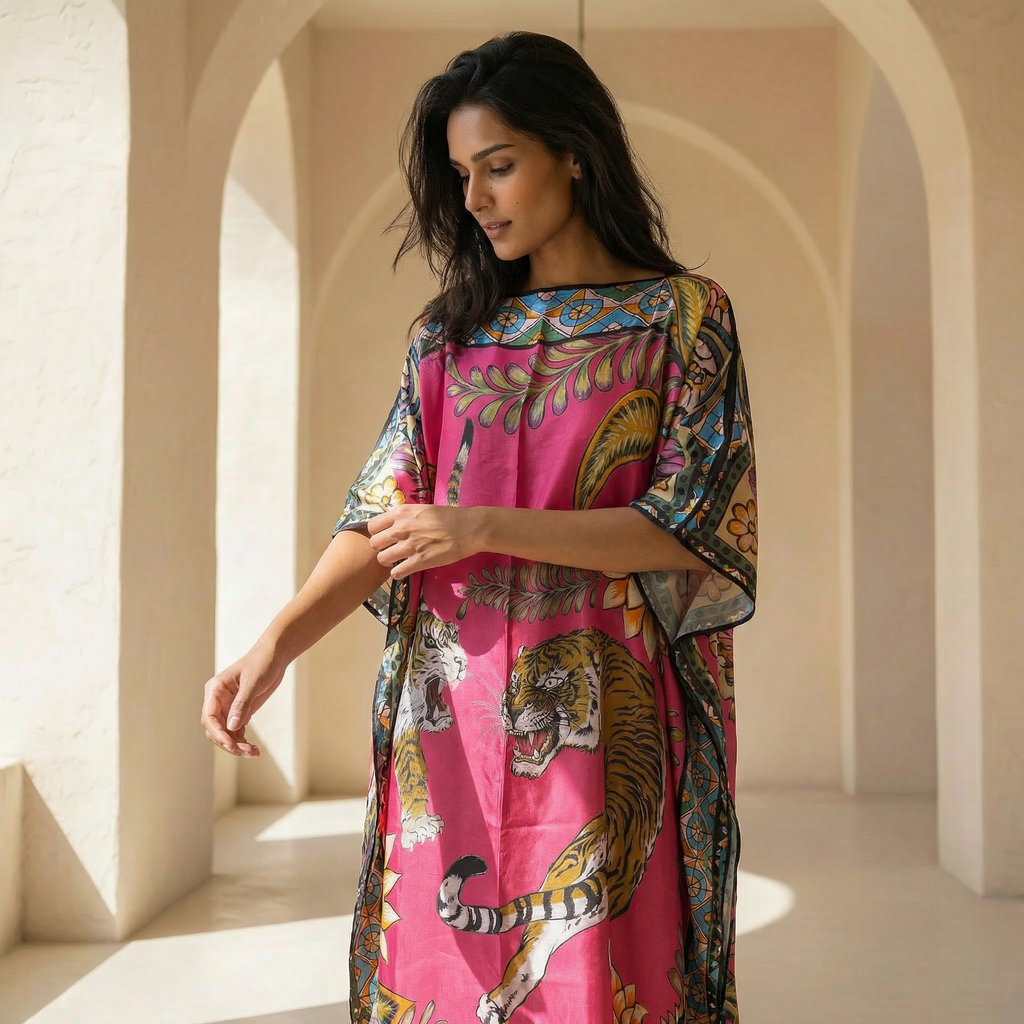 TIGER & JUNGLE SILK TUNIC - PINK