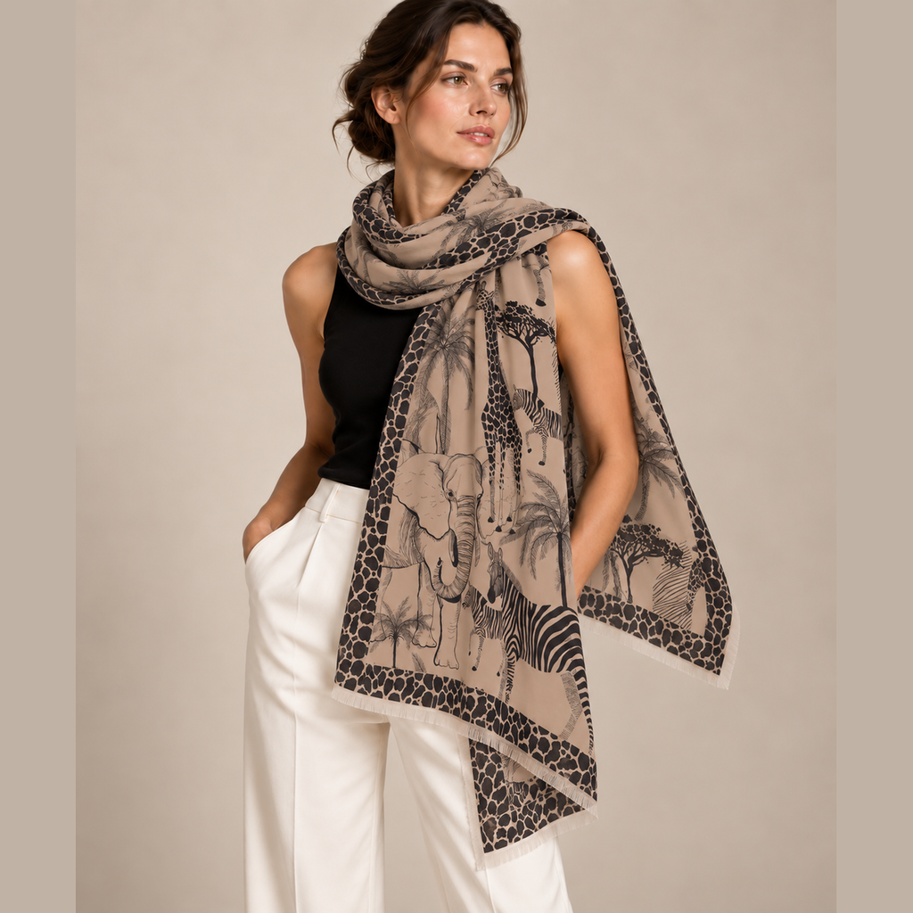 AFRIMALS CASHMERE FELTED SCARF - TAUPE
