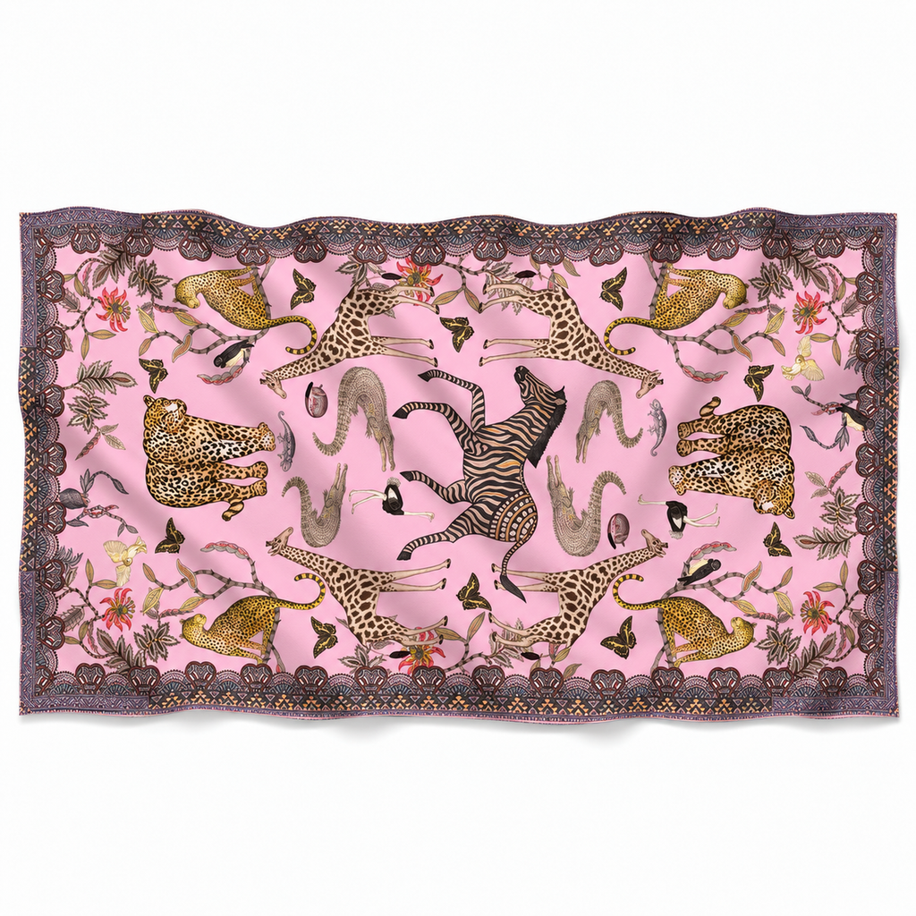 WILDLIFE CASHMERE SCARF - PINK