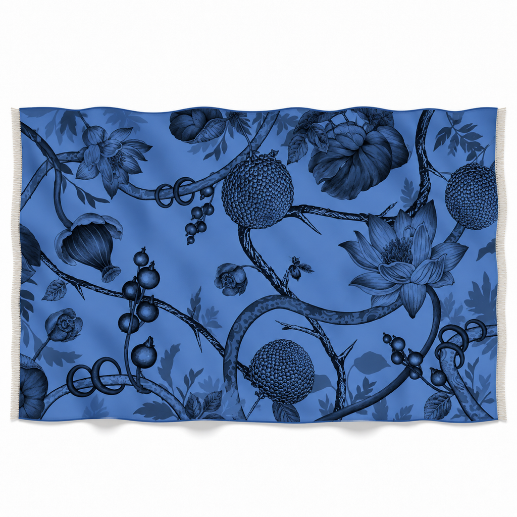 BOTANICAL FELTED CASHMERE  SCARF - BLUE