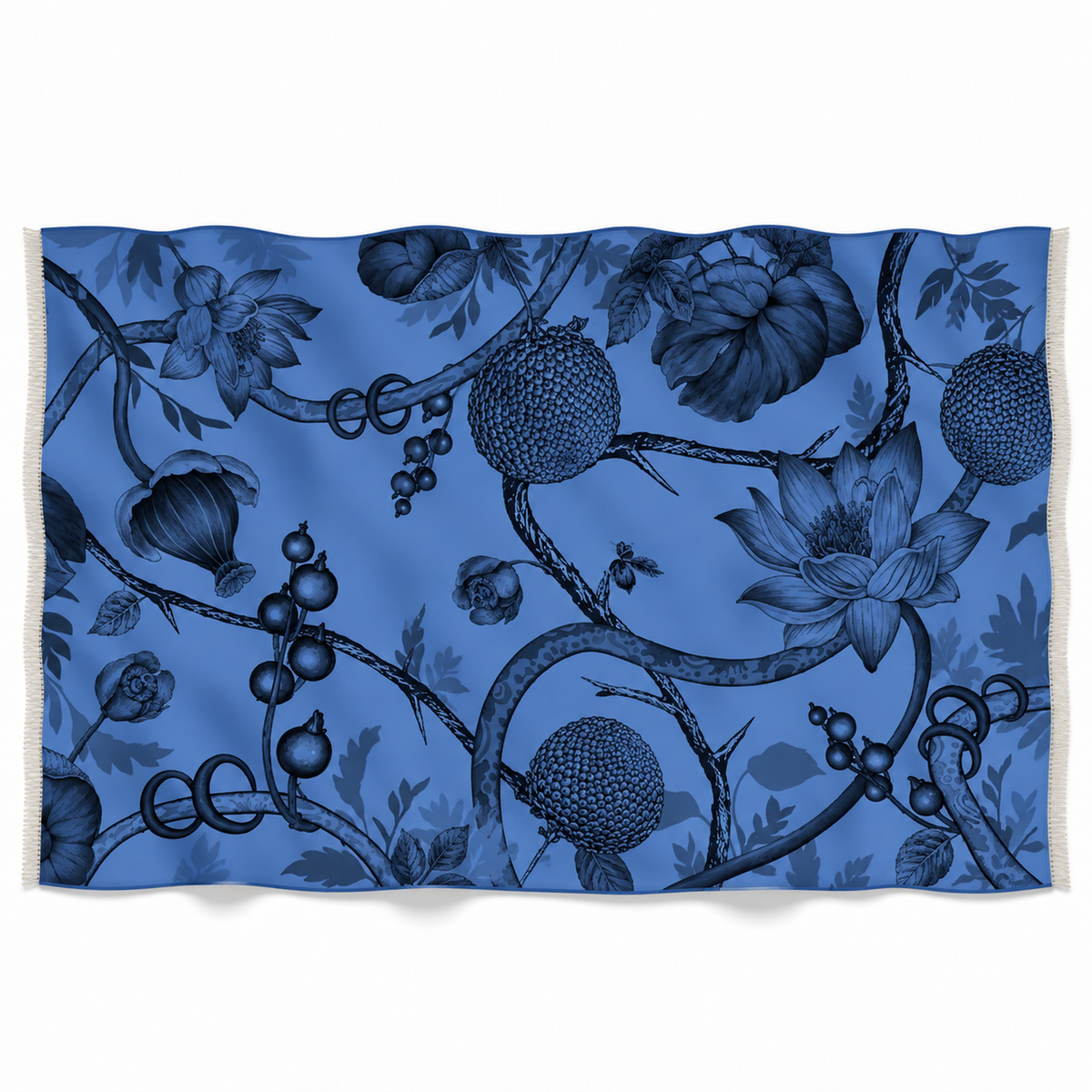 BOTANICAL FELTED CASHMERE  SCARF - BLUE