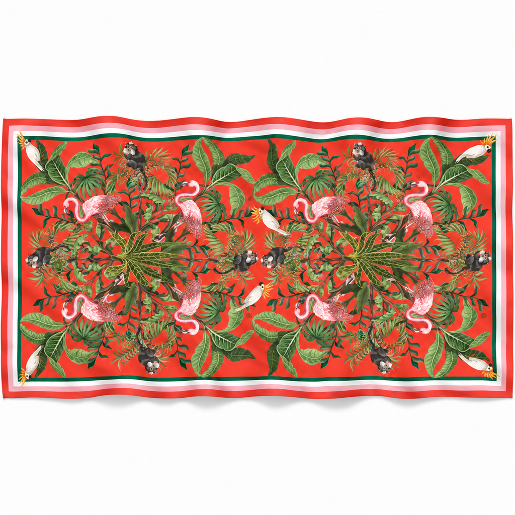 JUNGLE ANIMALS CASHMERE SCARF - CORAL