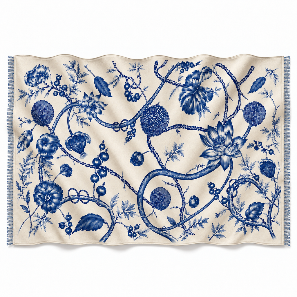 BOTANICAL FELTED CASHMERE SCARF - CHALK
