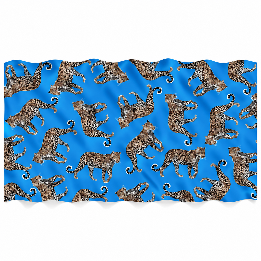 LEOPARD NATURAL CASHMERE SCARF - BLUE