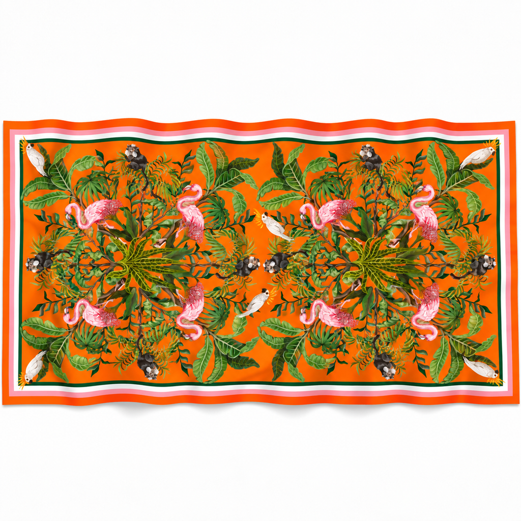 JUNGLE ANIMALS CASHMERE SCARF - ORANGE