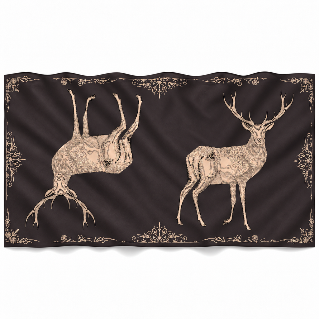 VINTAGE  ANIMALS CASHMERE SCARF - STAG BLACK
