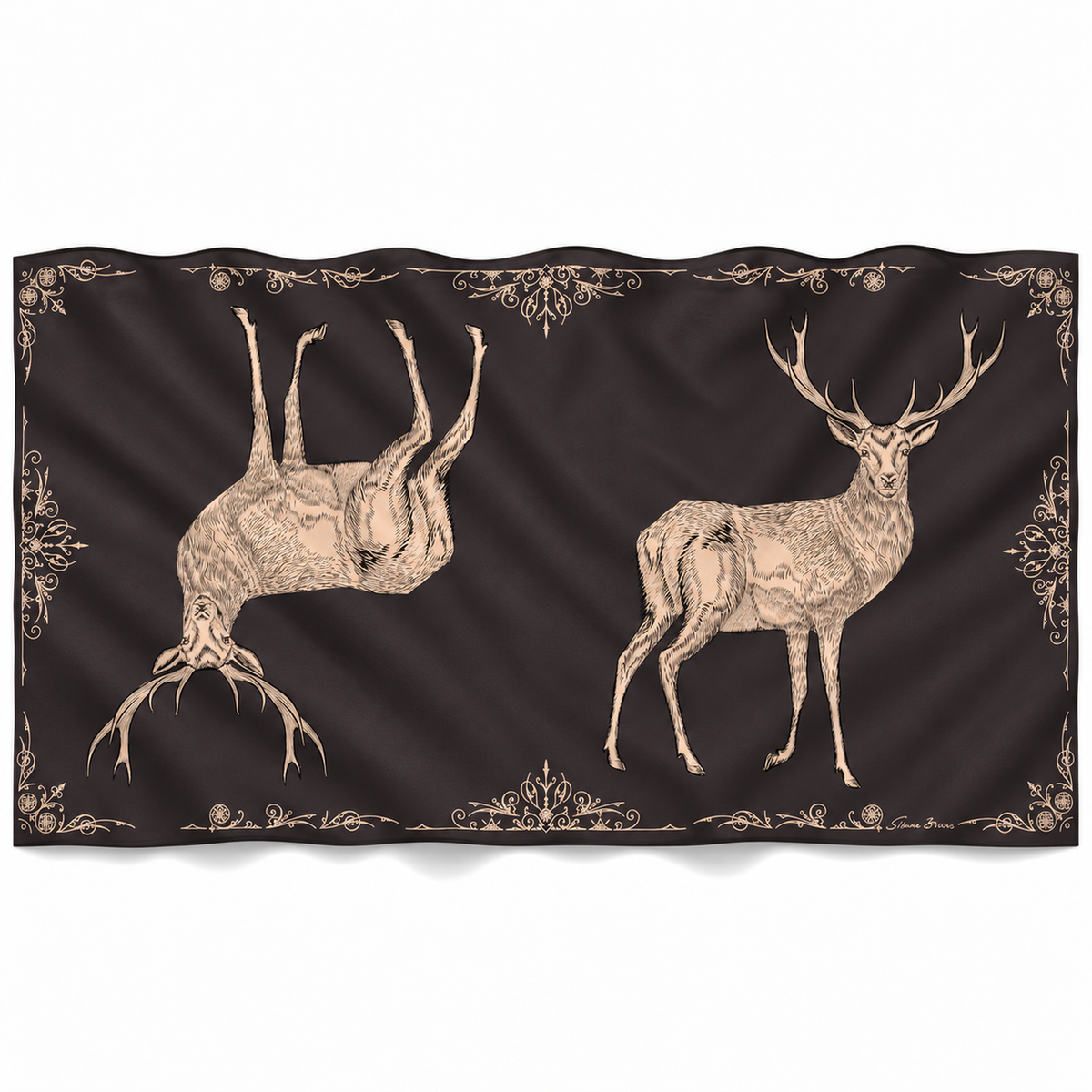 VINTAGE  ANIMALS CASHMERE SCARF - STAG BLACK