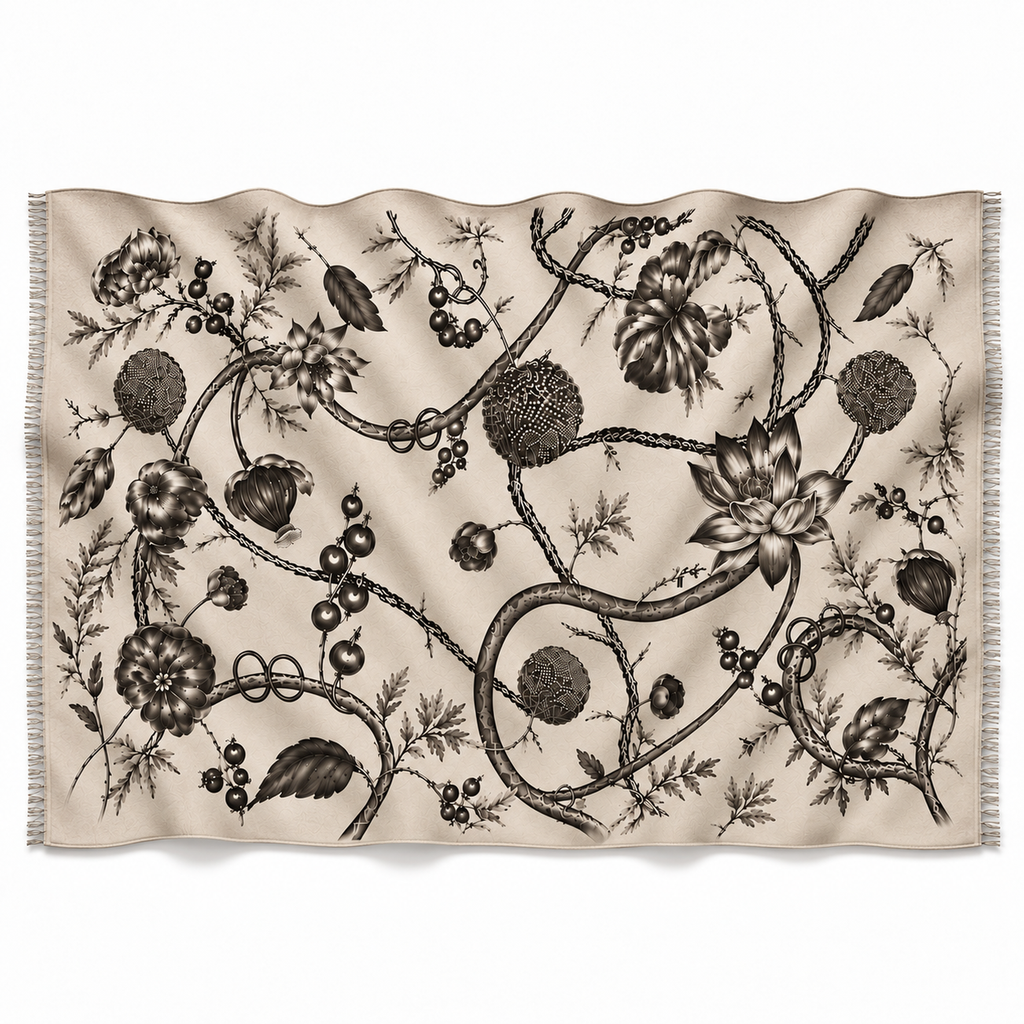 BOTANICAL FELTED CASHMERE SCARF - WHEAT