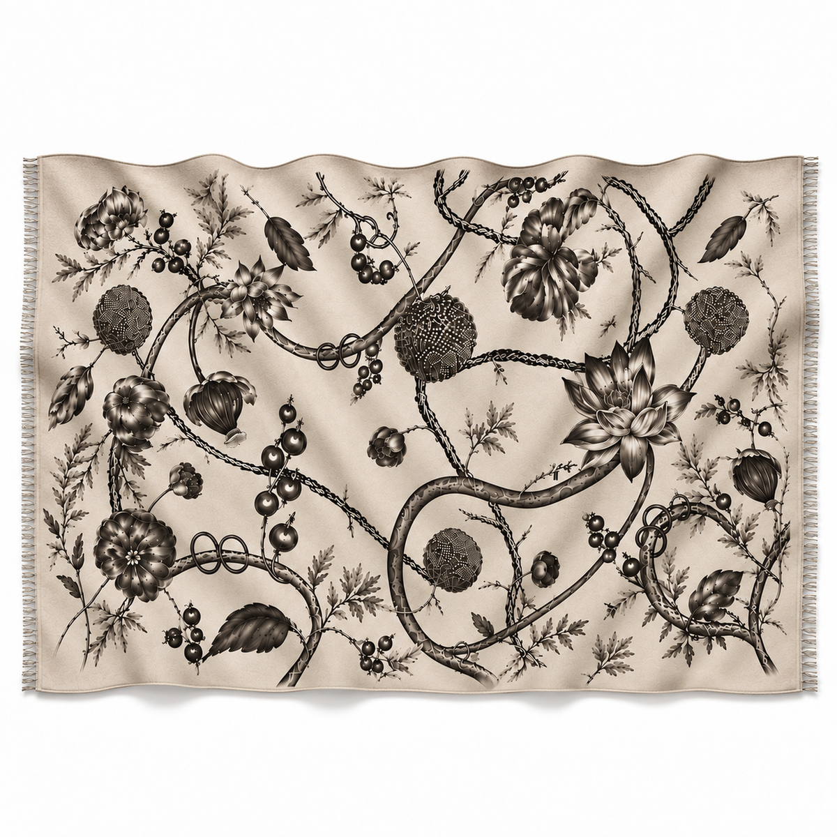 BOTANICAL FELTED CASHMERE SCARF - WHEAT