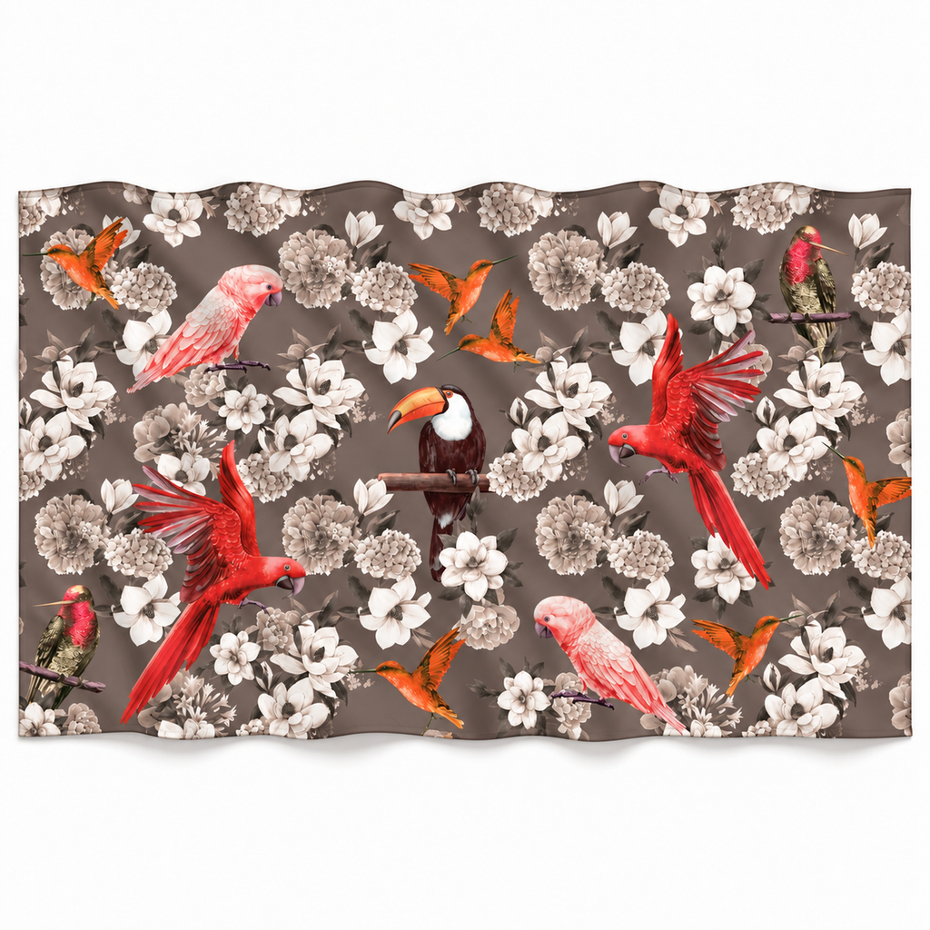SUMMER BIRDS CASHMERE SCARF - GREY/ORANGE