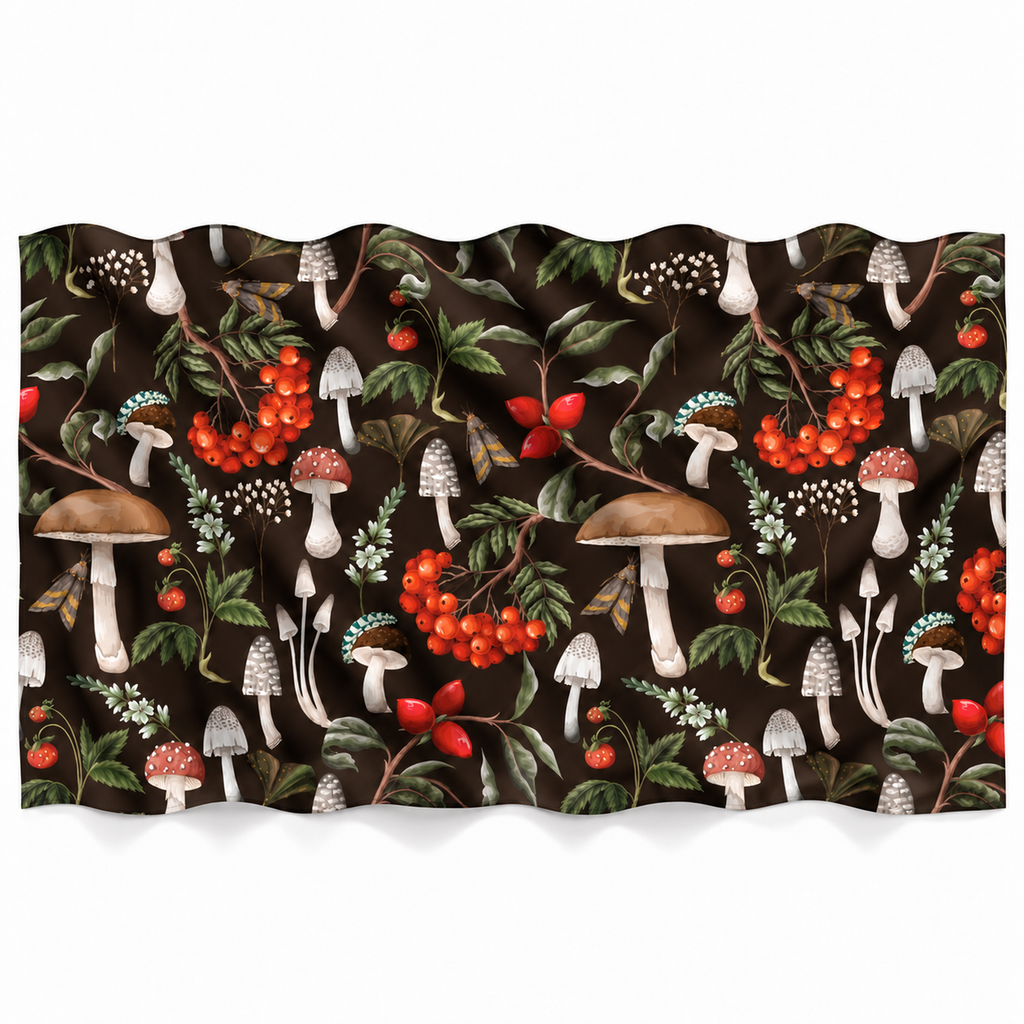 MUSHROOMS CASHMERE SCARF - BLACK
