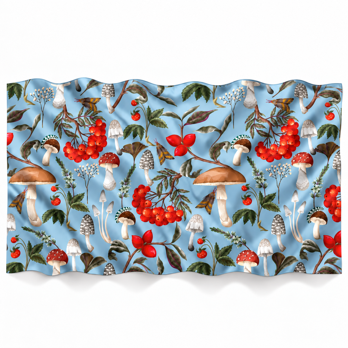MUSHROOMS CASHMERE SCARF - LIGHT BLUE