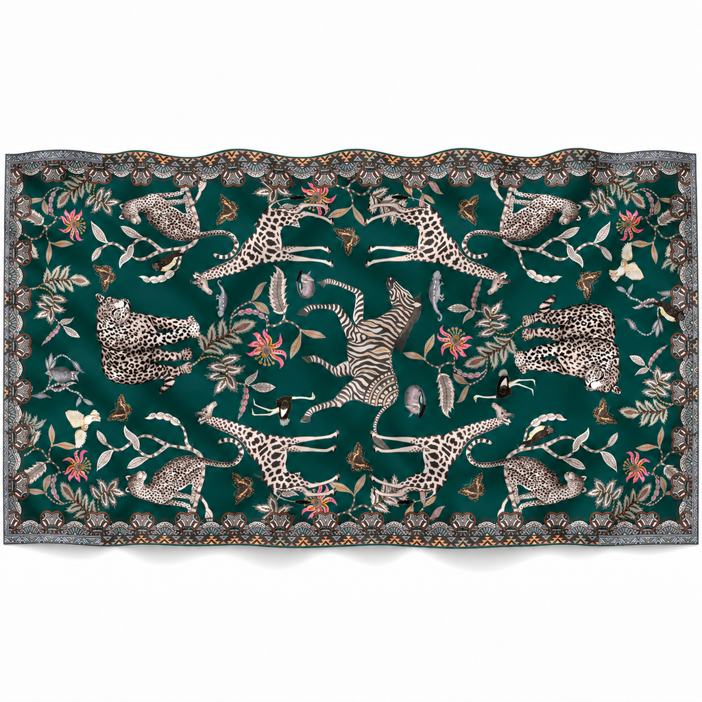 WILDLIFE CASHMERE SCARF -  GREEN