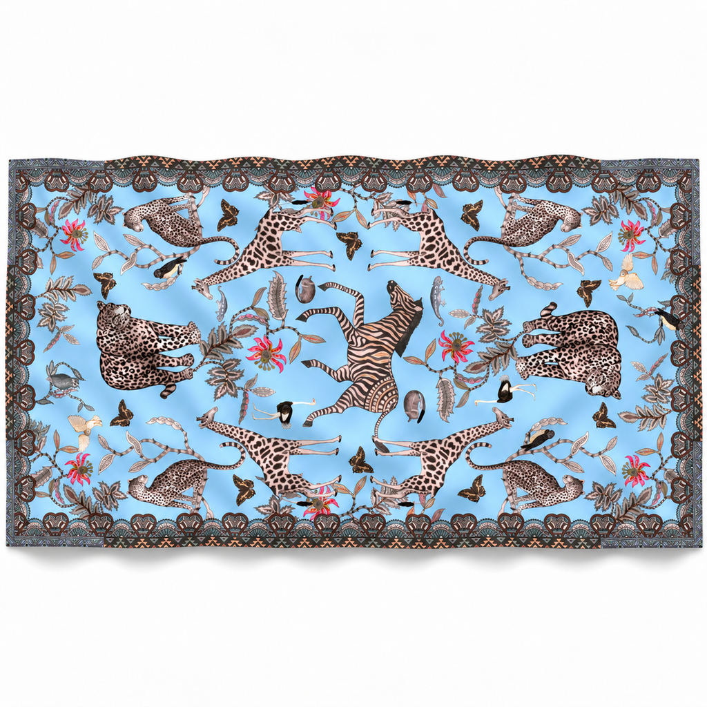 WILDLIFE CASHMERE SCARF - LIGHT BLUE