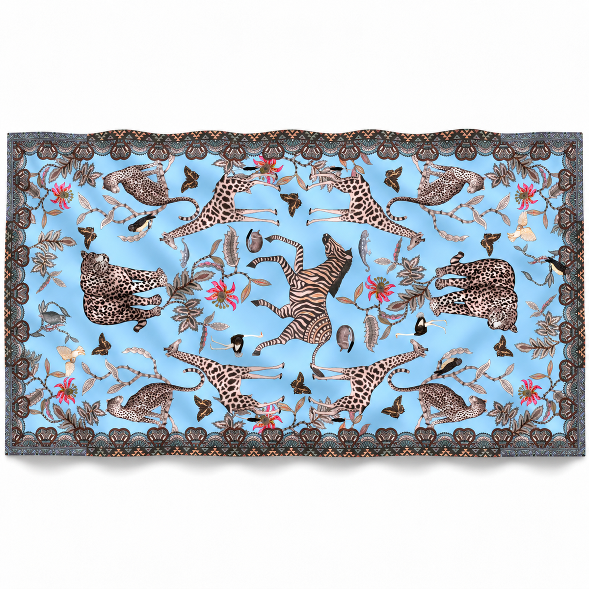 WILDLIFE CASHMERE SCARF - LIGHT BLUE