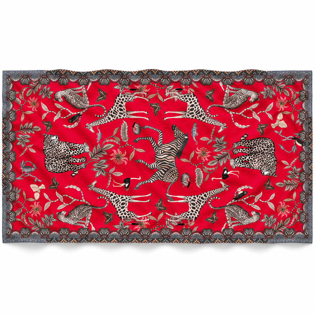 WILDLIFE CASHMERE SCARF - RED