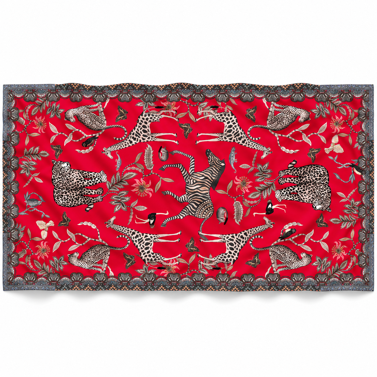 WILDLIFE CASHMERE SCARF - RED