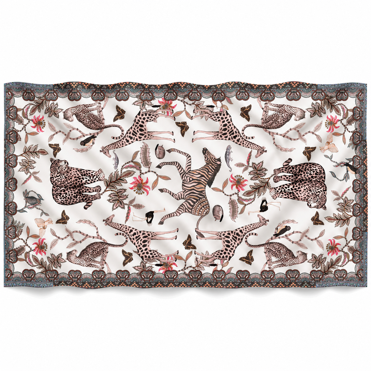 WILDLIFE CASHMERE SCARF - WHITE