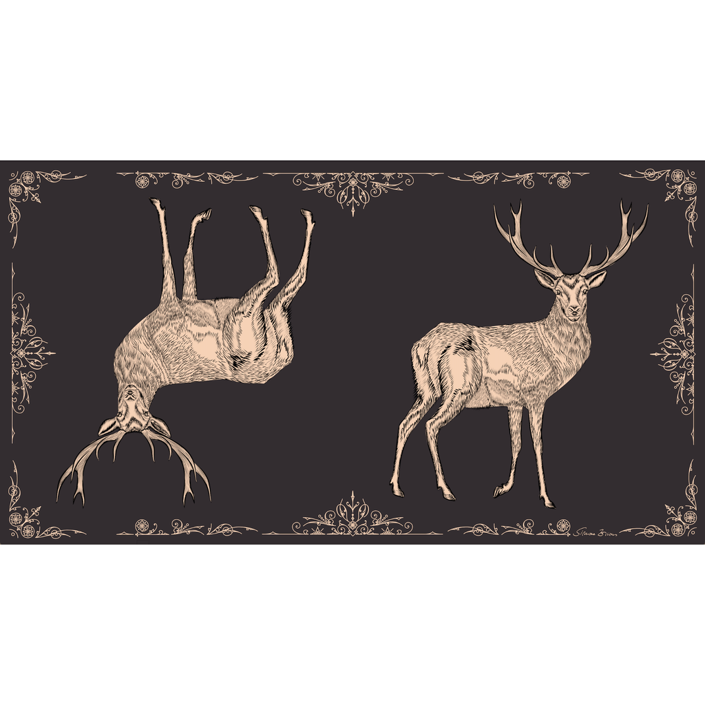 VINTAGE  ANIMALS CASHMERE SCARF - STAG BLACK