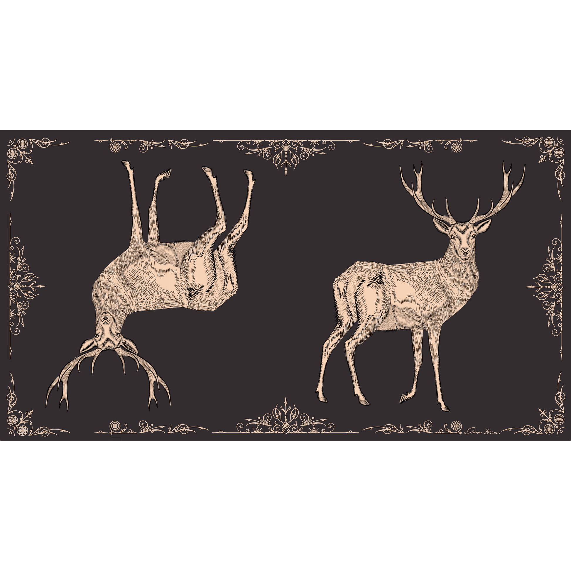 VINTAGE  ANIMALS CASHMERE SCARF - STAG BLACK