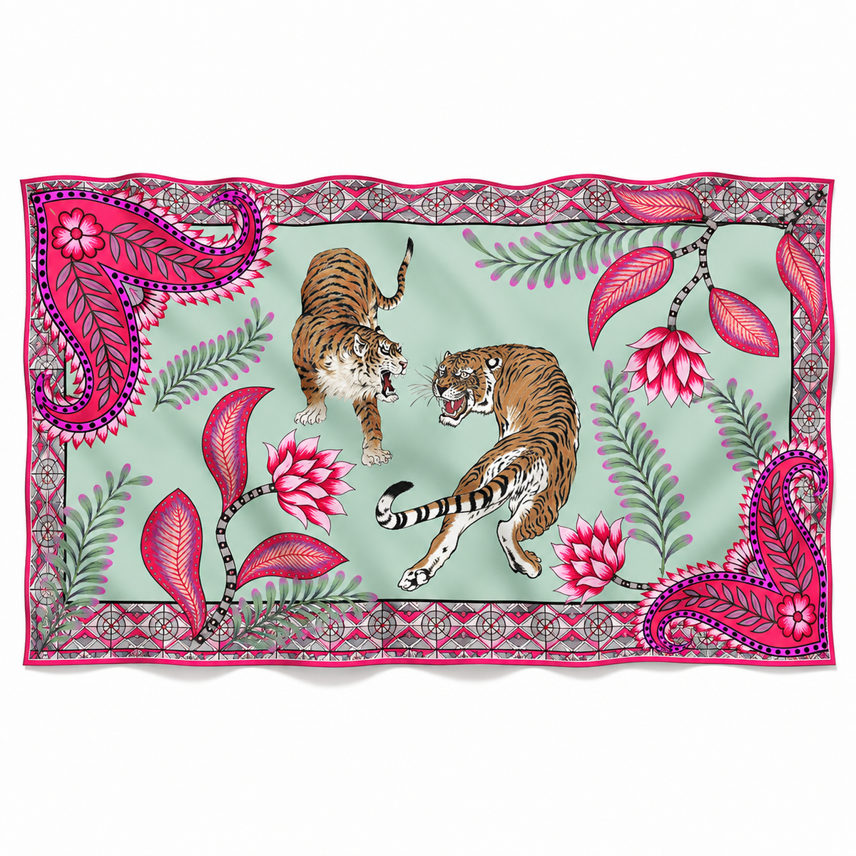 TIGER & JUNGLE CASHMERE SCARF LARGE - MINT