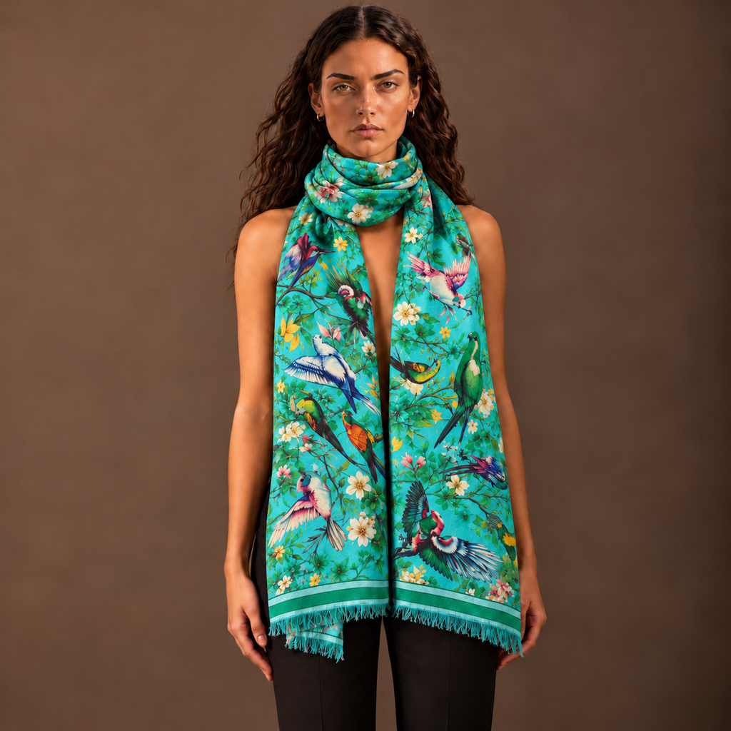 VELVET CASHMERE SCARF - GREEN