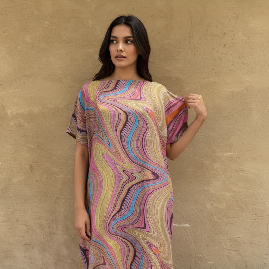 SWIRL SHORT DRESS RAMIE - ROSE